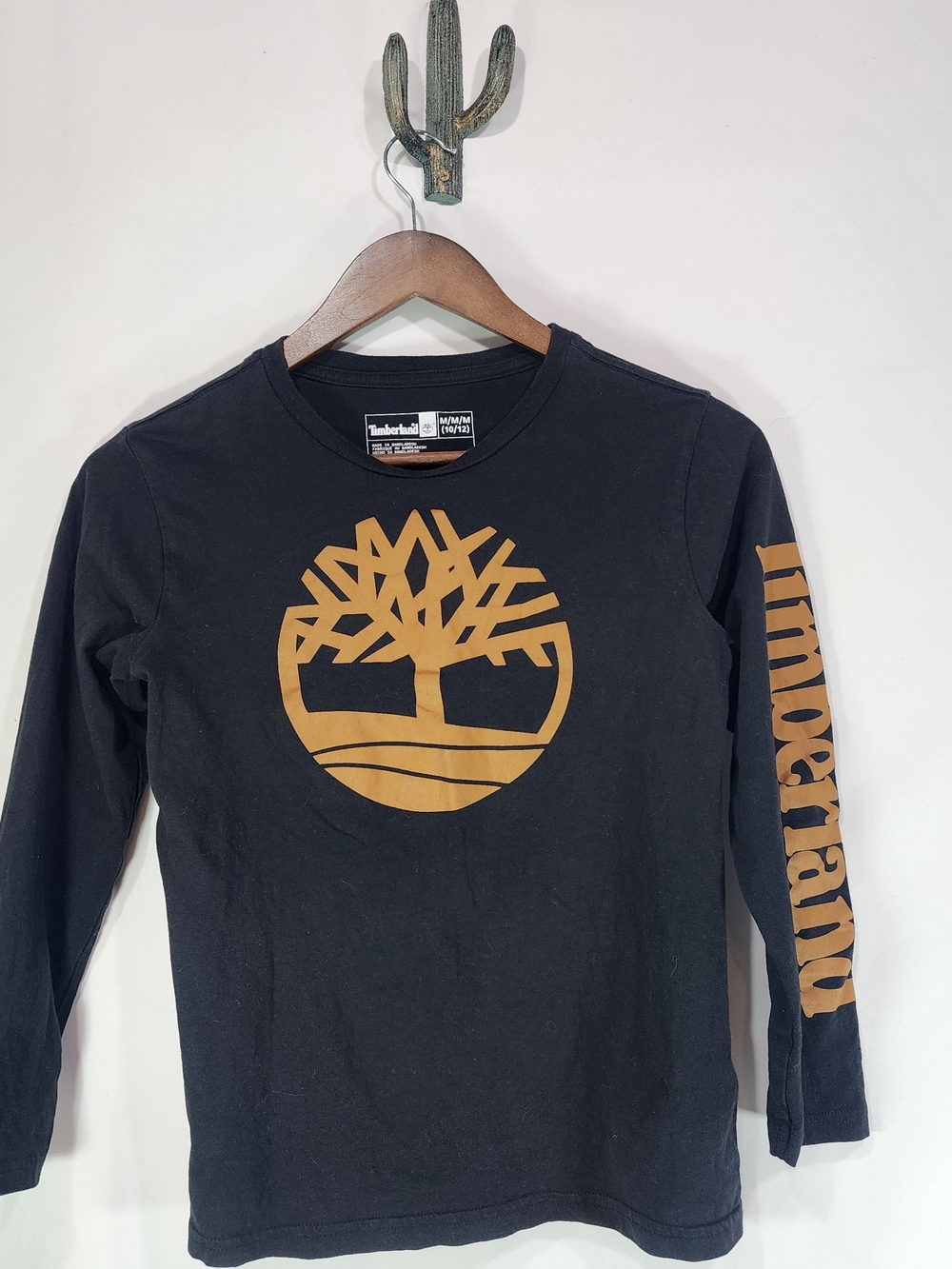 Timberland Kids Long Sleeve Graphic T-Shirt Black Gold Logo Size M 10/12